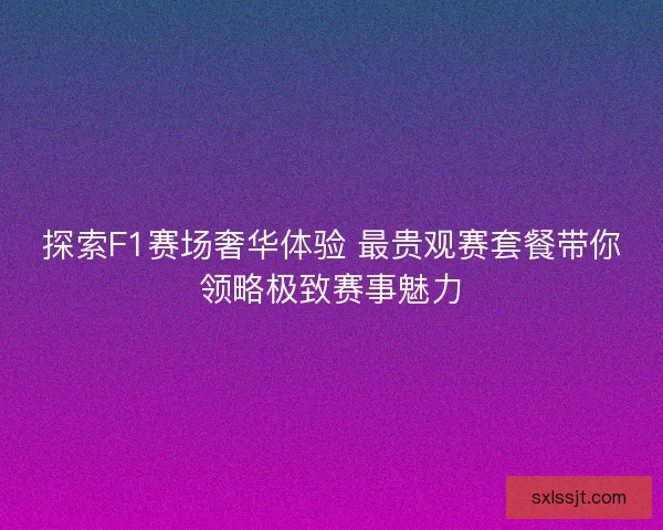 探索F1赛场奢华体验 最贵观赛套餐带你领略极致赛事魅力